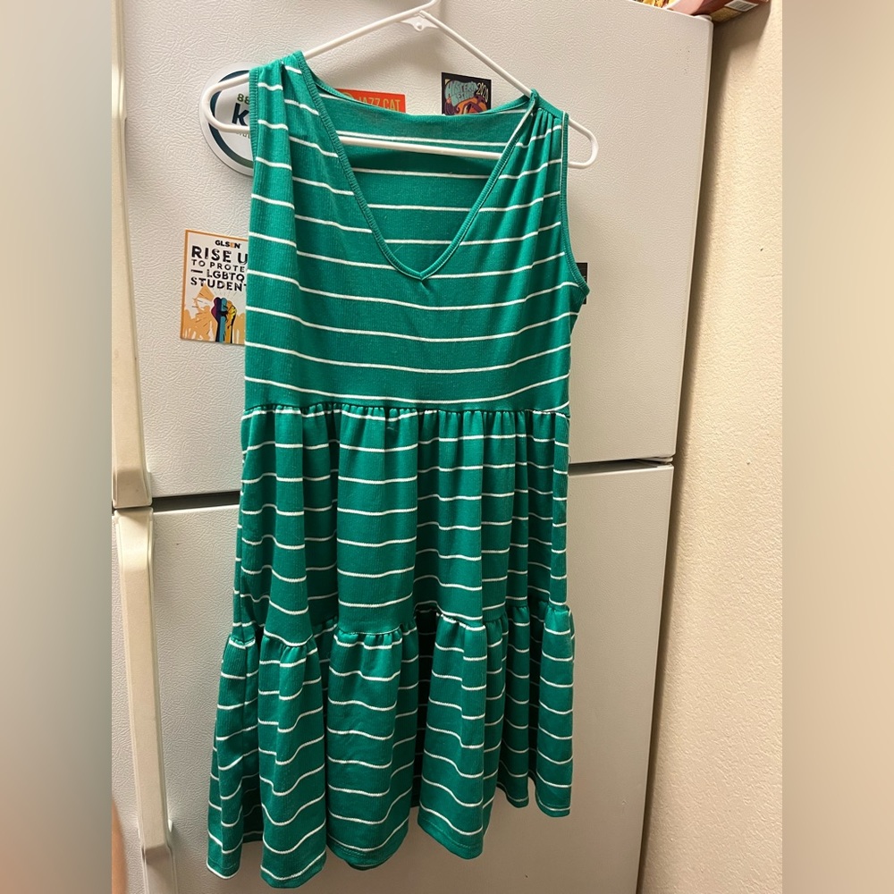 green and white dress